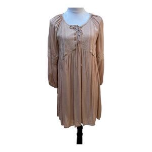 O´Neill Boho Embroidered Lace Up Tunic Dress Beige Women´s Size M